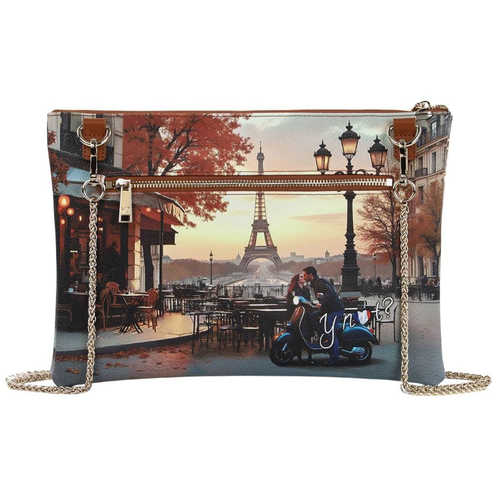 YNot borsa piatta clutch grande tracolla catena Cuoio YES605F6 - 3