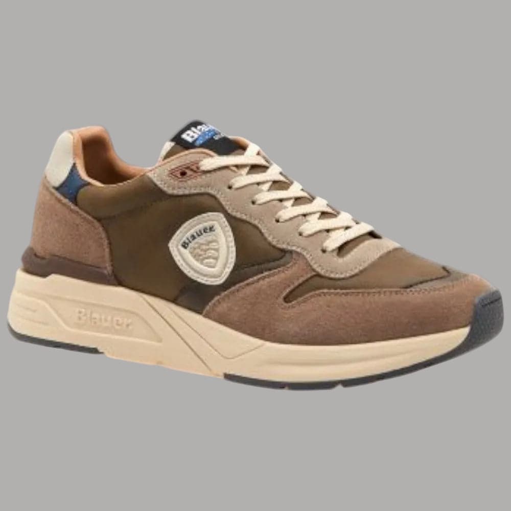 BLAUER sneakers uomo in tessuto e pelle scamosciata con suola antiscivolo Taupe - 6