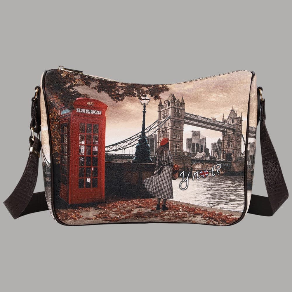 YNot borsa tracolla LONDON BRIDGE marrone tracolla regolabile zip interna ed esterna - 4
