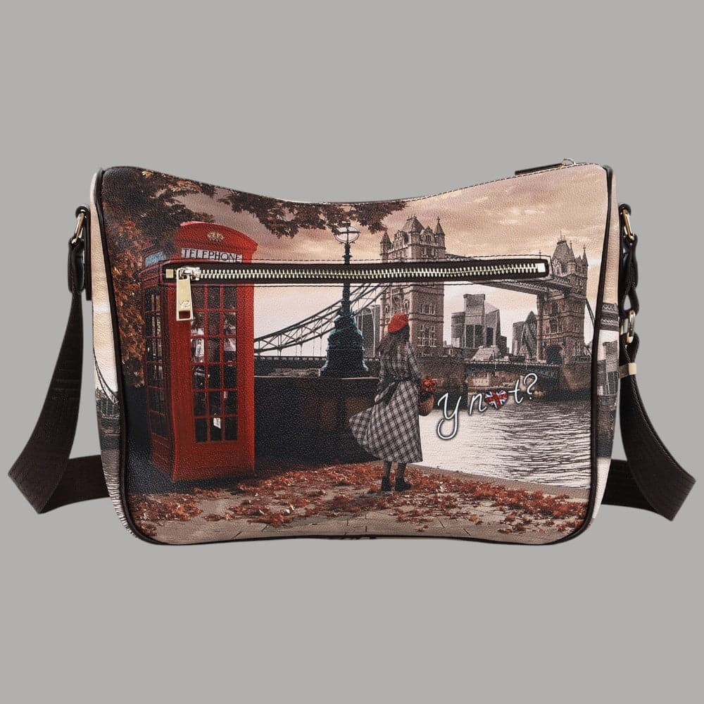 YNot borsa tracolla LONDON BRIDGE marrone tracolla regolabile zip interna ed esterna - 3