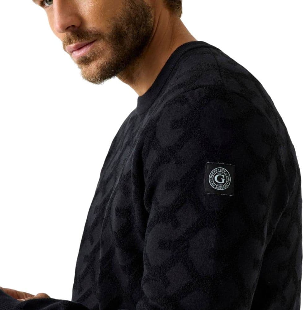 Guess pullover nero logo jacquard a sbalzo JOHN M5BR19 Z0470 JBLK in Maglioni Prodotti di Classe - Nocera Superiore, commercioVirtuoso.it