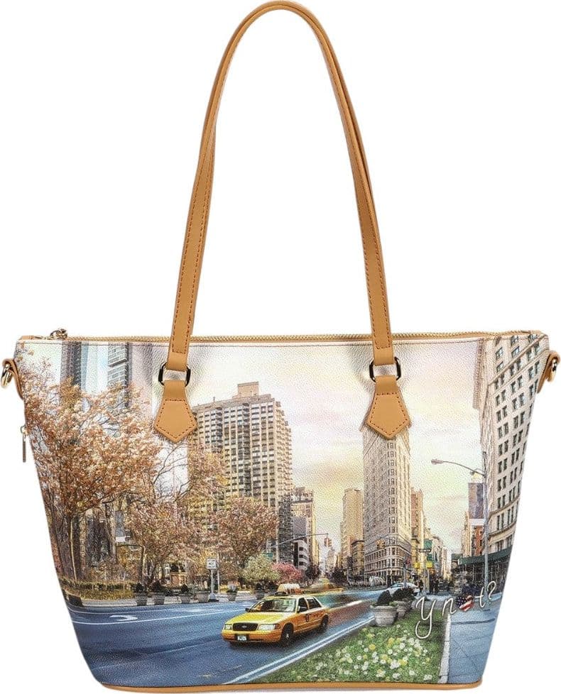 YNot borsa shopping media New York Flat Iron in ecopelle con tracolla regolabile