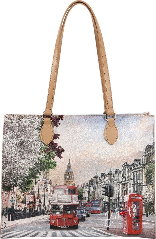 YNot borsa a spalla Square shopping in ecopelle e pelle con zip L - 4