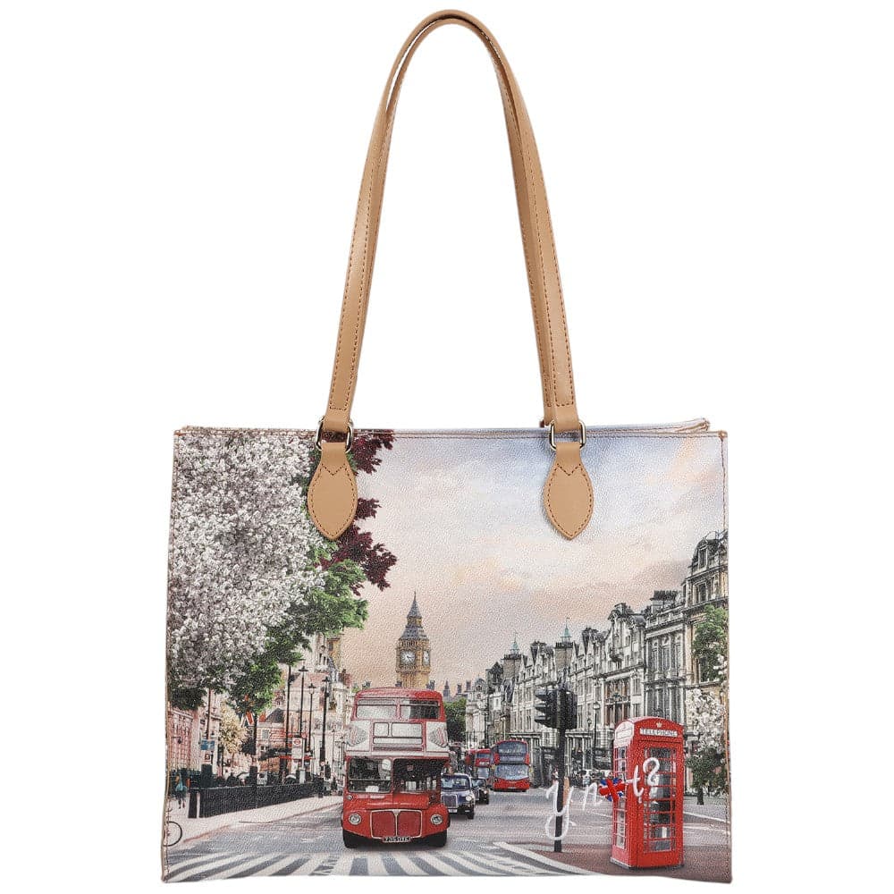 YNot borsa a spalla Square shopping in ecopelle e pelle con zip L - 4