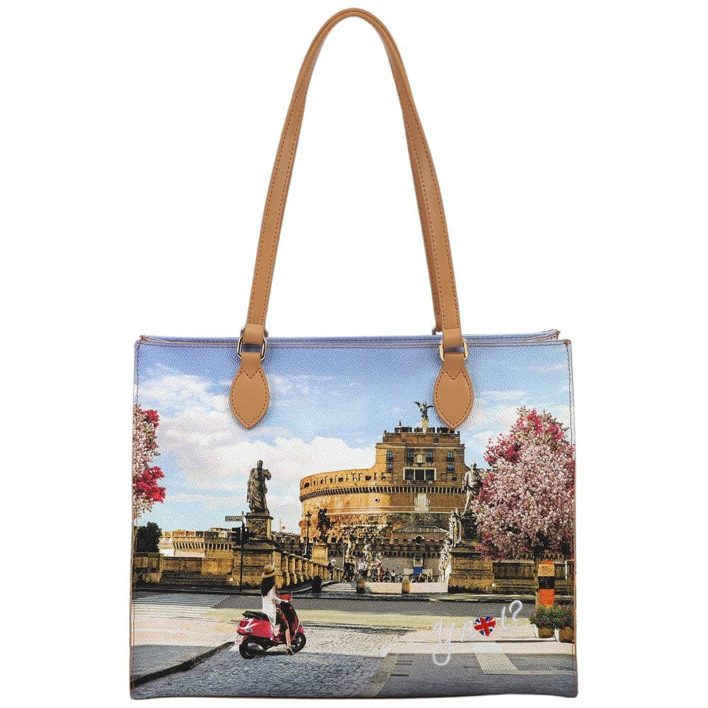 YNot borsa a spalla Square shopping bag Roman Holidays eco pelle zip L - 4