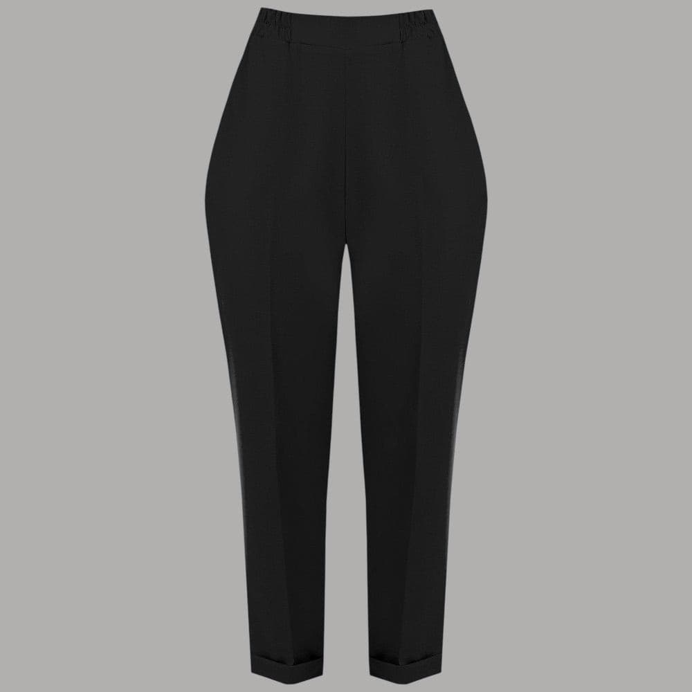 Kitana pantaloni donna neri con elastico vita tasca a filo fondo risvolto