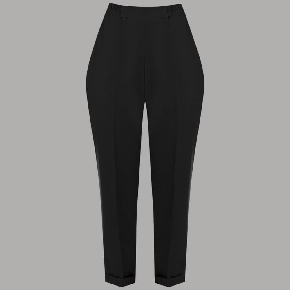 Kitana pantaloni donna neri con elastico vita tasca a filo fondo risvolto - 5