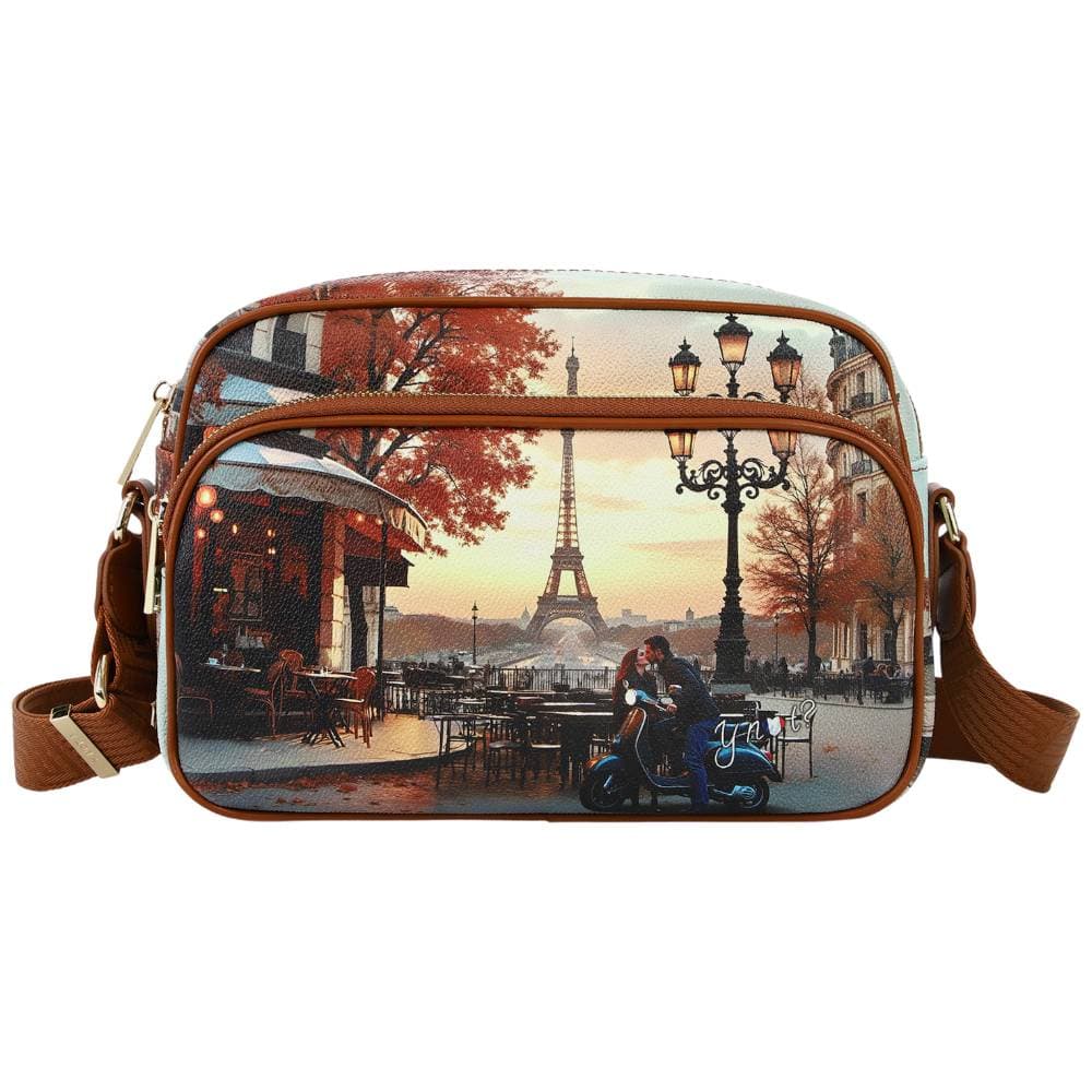 YNot borsa tracolla media in ecopelle con doppia chiusura zip cuoio - 4