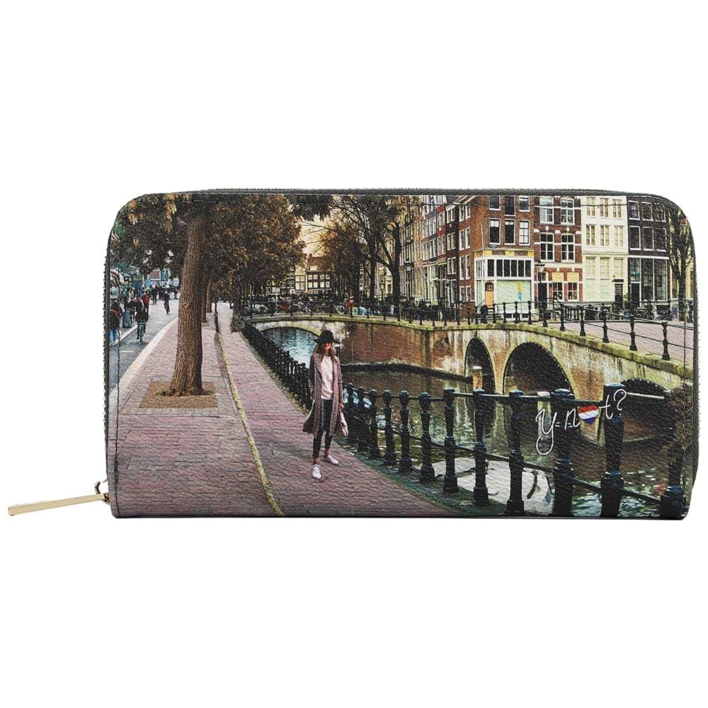YNot portafoglio grande zip around similpelle stampa AMSTERDAM BRIDGE verde - 4