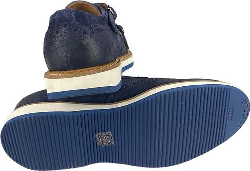 Scarpa uomo Doucal's - Doppia fibbia Brogue con fiore in punta Pelle scamosciata Colore Blu in Scarpe stringate basse Couture - Sestu, commercioVirtuoso.it