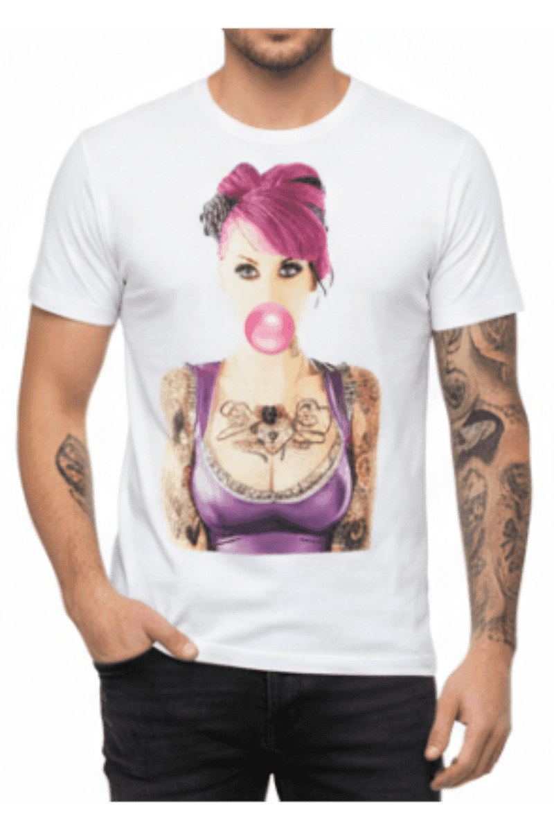T-Shirt Uomo Let's Bubble Stampa Personaggi Bianco - Streetwear Creativo Italiano