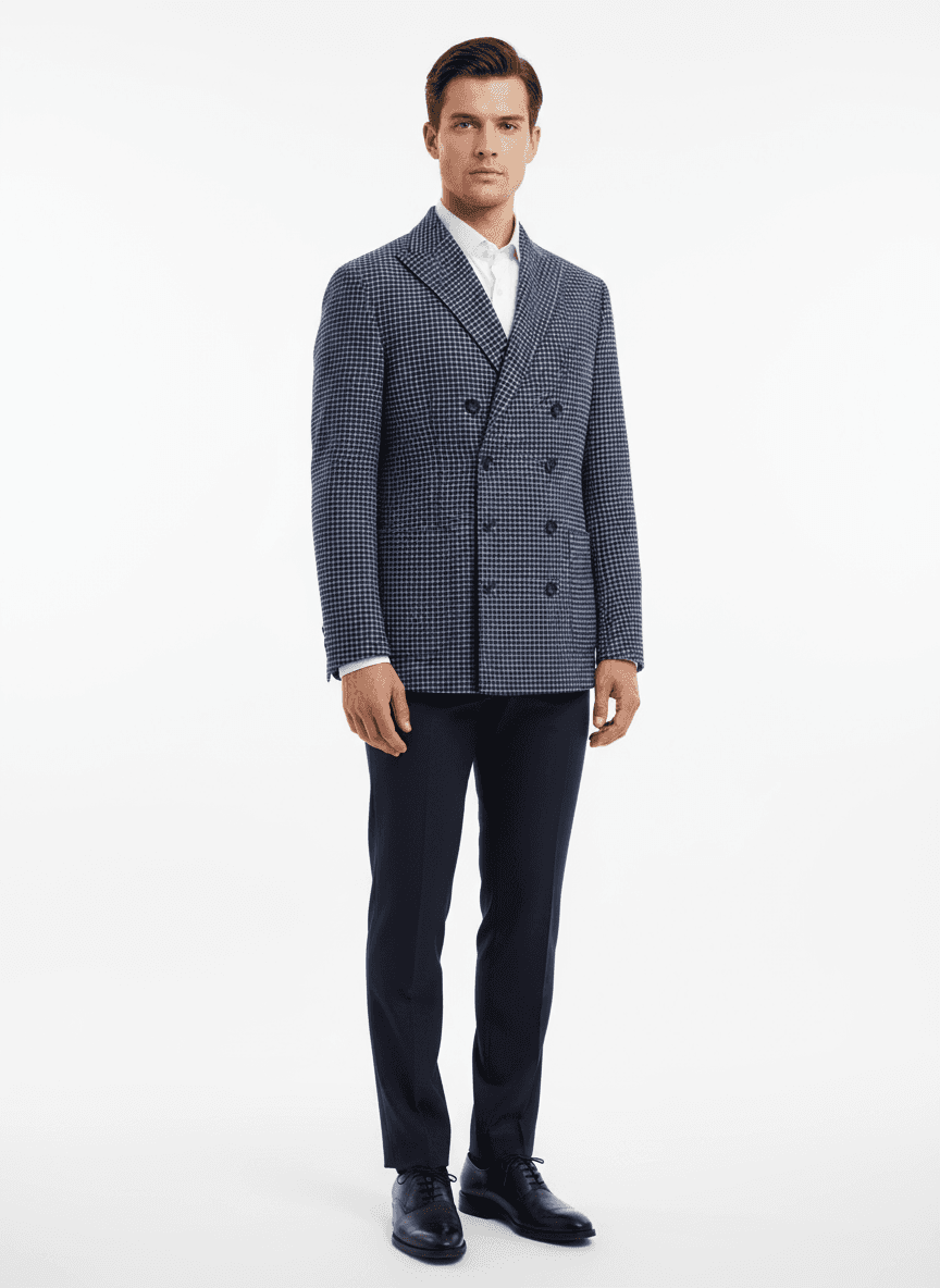 Giacca uomo THE GIGI - Doppio petto - Quadri piccoli Blu/bianco in Blazer Couture - Sestu, commercioVirtuoso.it