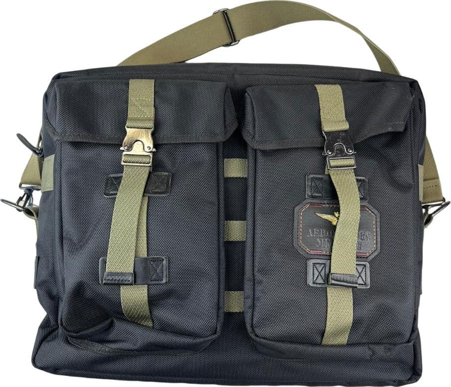 Borsa Tracolla Uomo Aeronautica Militare - Nero/Verde Militare con Zip