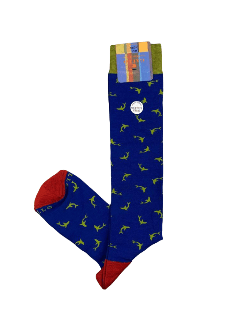 Calze Lunghe Uomo - Gallo - Fantasia delfini - blu/verde/rosso - 3