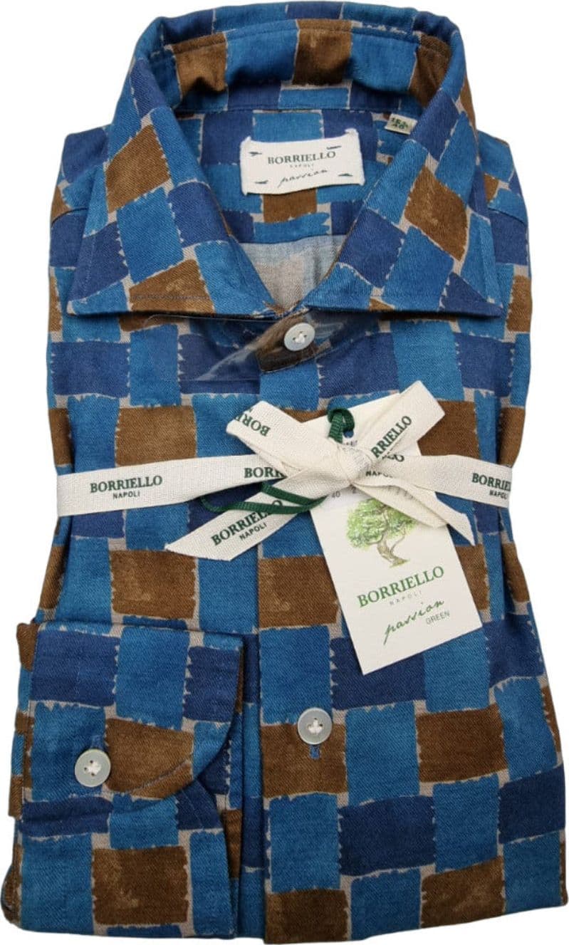 Camicia uomo Borriello - Fantasia quadri - Blu/marrone in Camicie casual Couture - Sestu, commercioVirtuoso.it