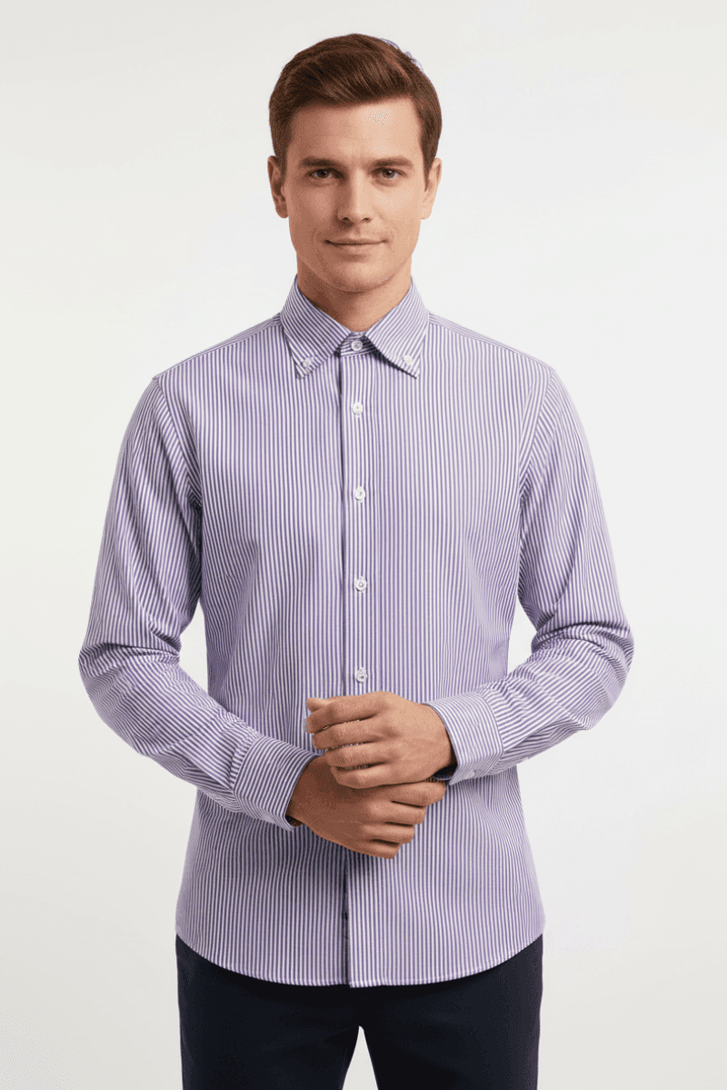 Camicia uomo Bagutta - Righe - Button down - bianco/lilla