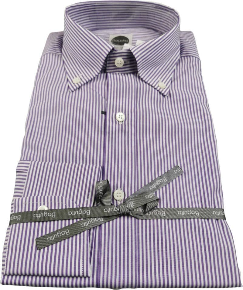 Camicia uomo Bagutta - Righe - Button down - bianco/lilla in Camicie casual Couture - Sestu, commercioVirtuoso.it