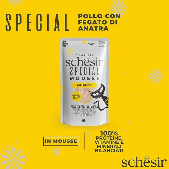 Schesir Special Mousse Exigent Pollo con Fegato di Anatra per Gatti adulti 70gr - 6