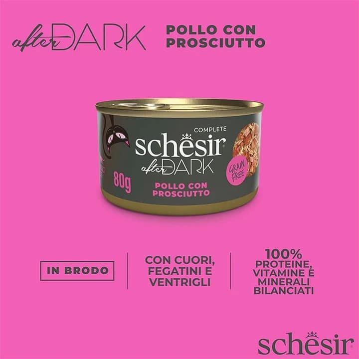 Schesir After Dark Pollo con Prosciutto Scatoletta per Gatti Adulti 80gr - 6
