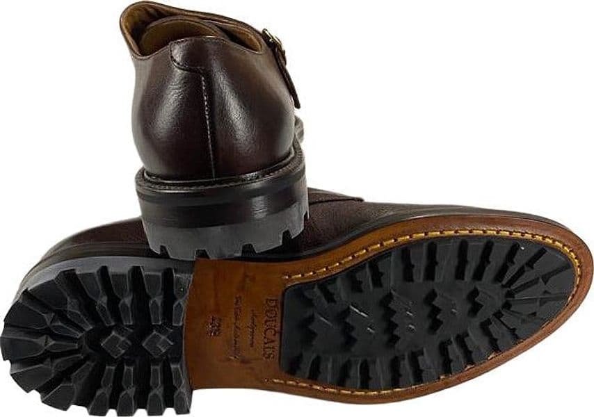 Scarpa uomo Doucal's - Doppia fibbia in pelle martellata colore Marrone - 4