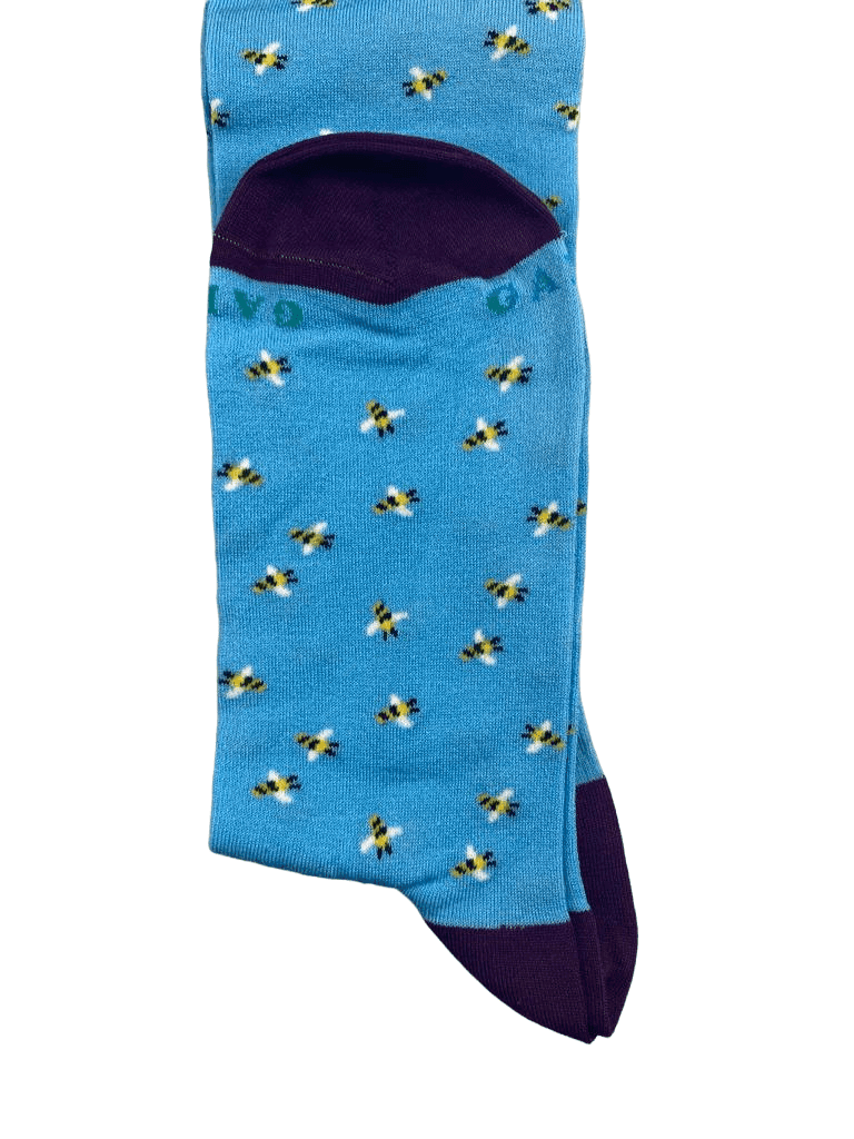 Calze Lunghe Uomo Gallo Fantasia Api Azzurro Viola - Cotone Superleggero - 3
