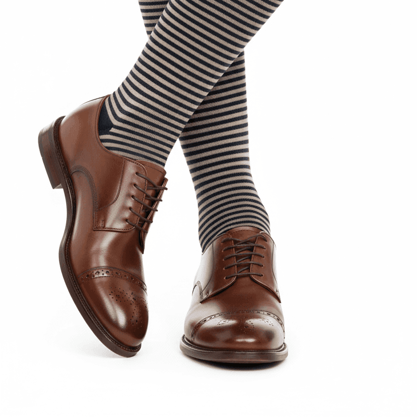 Calze Lunghe Uomo Gallo - Righe Bicolore Blu Beige in Calze Couture - Sestu, commercioVirtuoso.it