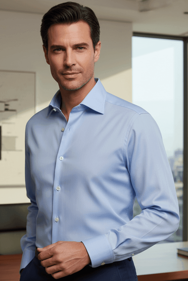 Camicia uomo Sonrisa -  tinta unita - collo francese - colore celeste