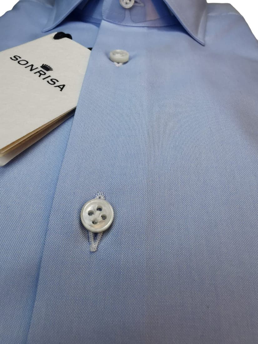 Camicia uomo Sonrisa -  tinta unita - collo francese - colore celeste - 3