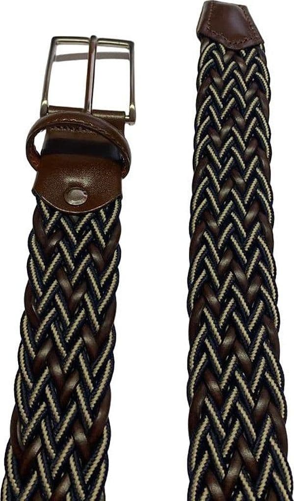 Cintura uomo Bergamotto - Intrecciata - Pelle e Tessuto - Blu/bianco/testa di moro - 3