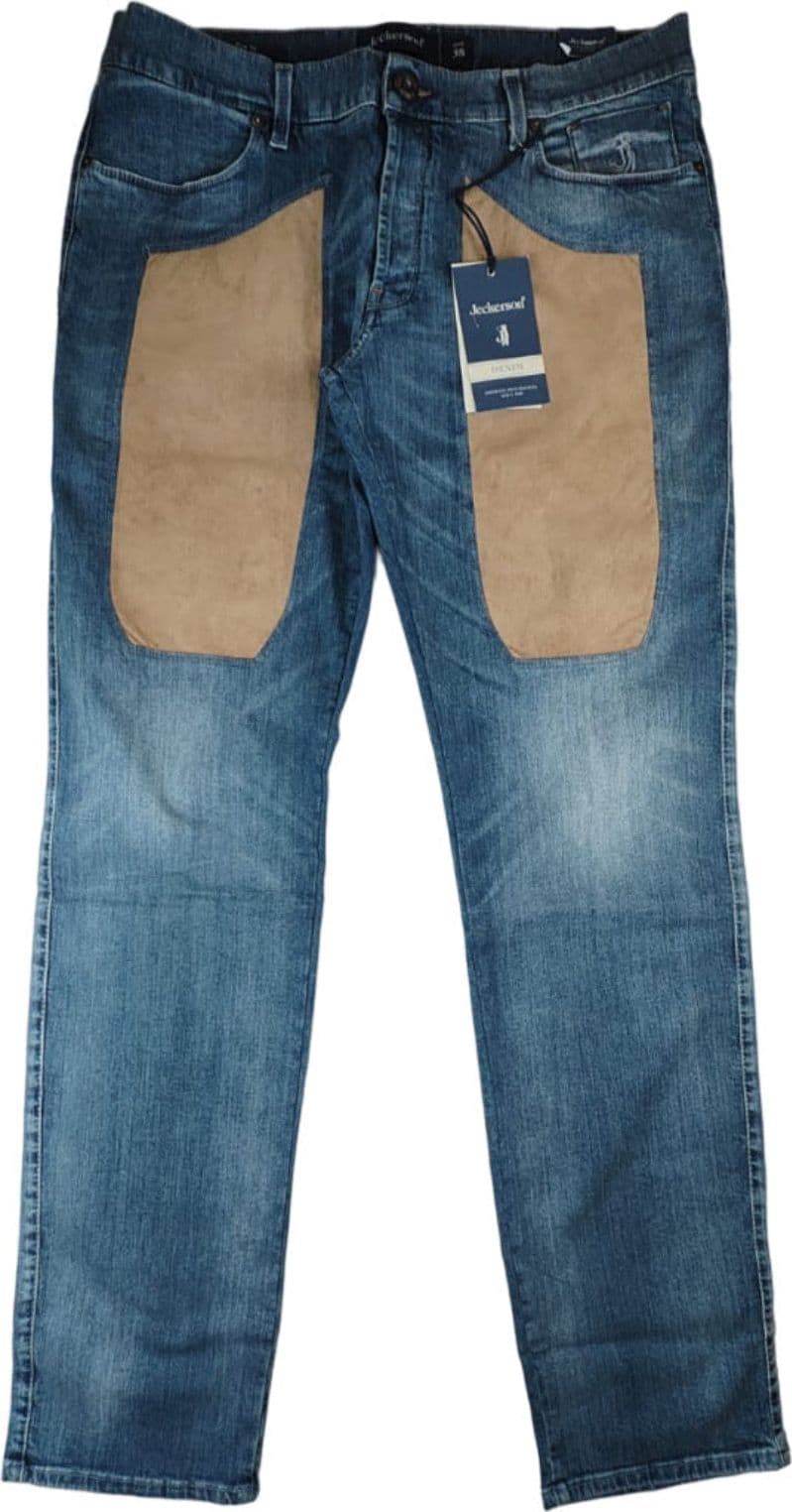 Jeans uomo Jeckerson - denim 5 tasche con toppe alcantara in Jeans Couture - Sestu, commercioVirtuoso.it