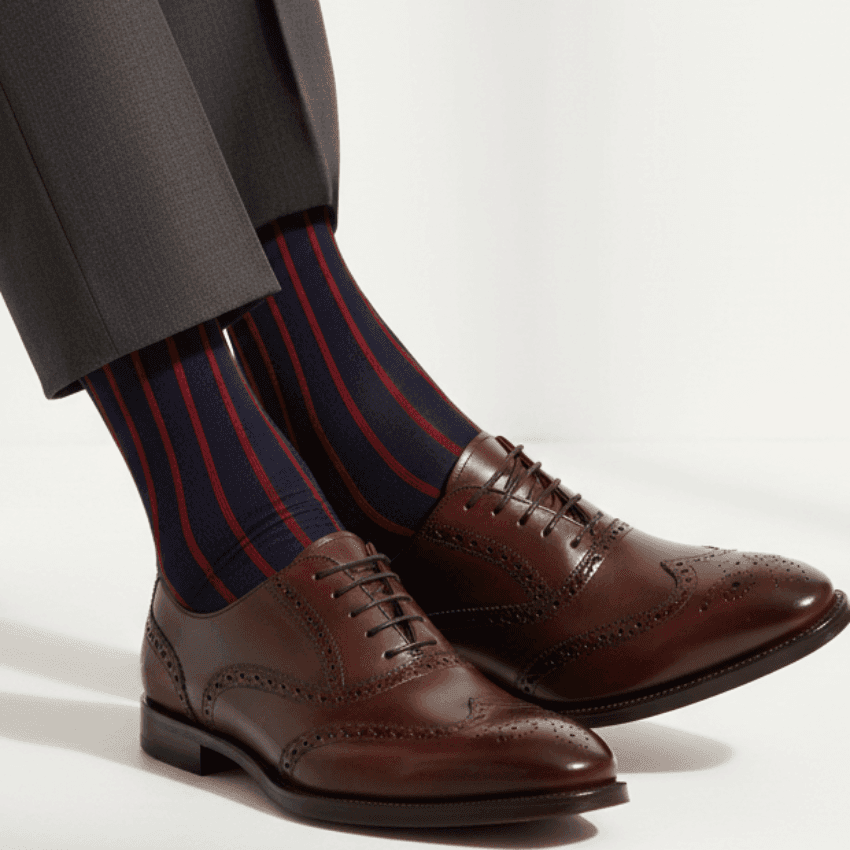 Calze Lunghe Uomo Gallo Righe Oltremare Papavero - Cotone 100% Eleganti in Calze Couture - Sestu, commercioVirtuoso.it