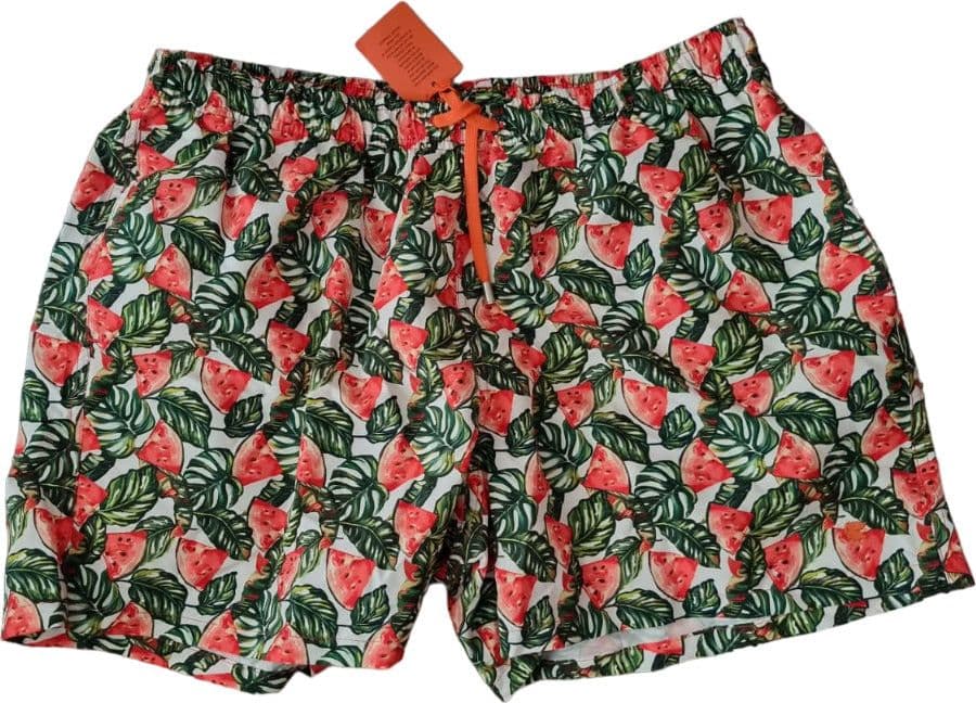 Boxer Mare Uomo Gallo Fantasia Anguria Bianco Verde Rosso - Made in Italy
