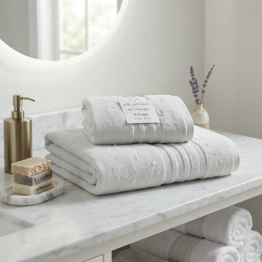 Set Asciugamani 1+1 Milk And Honey Twist  Spugna di Cotone - 4