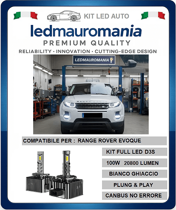 KIT LED RANGE ROVER EVOQUE COMPATIBILE D3S 100W CONVERSIONE BI-XENON CANBUS 6000K LUCE BIANCA - 3