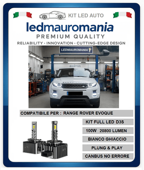 KIT LED RANGE ROVER EVOQUE COMPATIBILE D3S 100W CONVERSIONE BI-XENON CANBUS 6000K LUCE BIANCA - 3