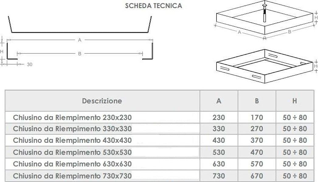 Sigillo 230 x 230 x H 80mm chiusino di lamiera zincata leggero da riempimento - 9