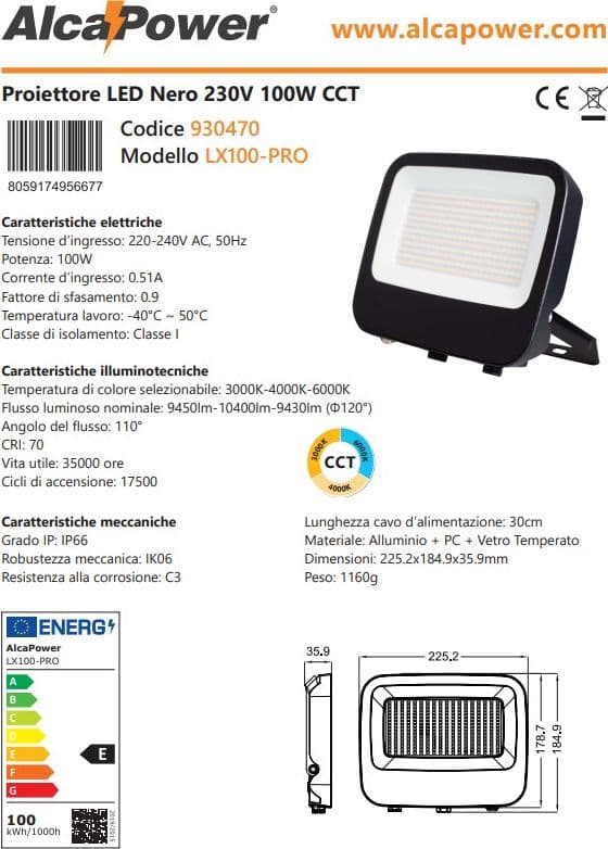 Alca Power LX100-PRO proiettore led da 100W a 220-240V temperatura di colore e flusso luminoso regolabile - 4