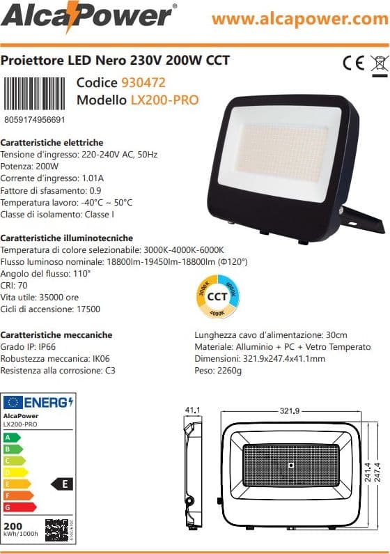 Alca Power LX200-PRO proiettore led da 200W a 220-240V temperatura di colore e flusso luminoso regolabile - 4
