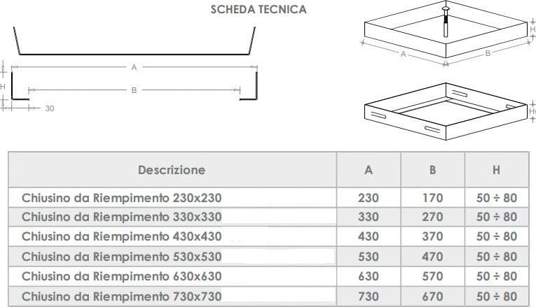 Sigillo 430 x 430 x H 50mm chiusino di acciaio inox leggero da riempimento - 11