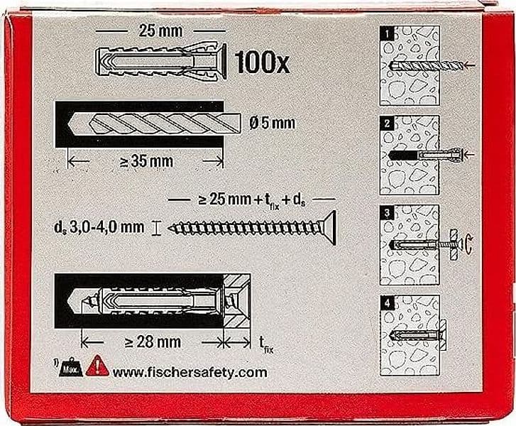 Fischer SX Plus 5mm - 100pz tassello in nylon con espansione a 4 settori - 5