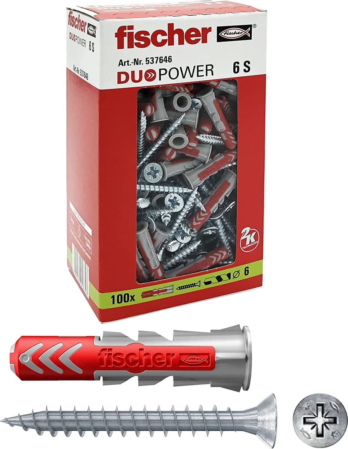 Fischer Duopower 6S - 10pz tassello nylon da 6mm con vite - 2