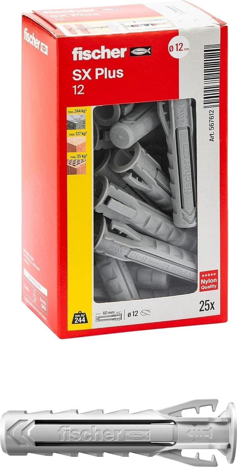 Fischer SX Plus 12mm tassello in nylon con espansione a 4 settori - 25pz - 6