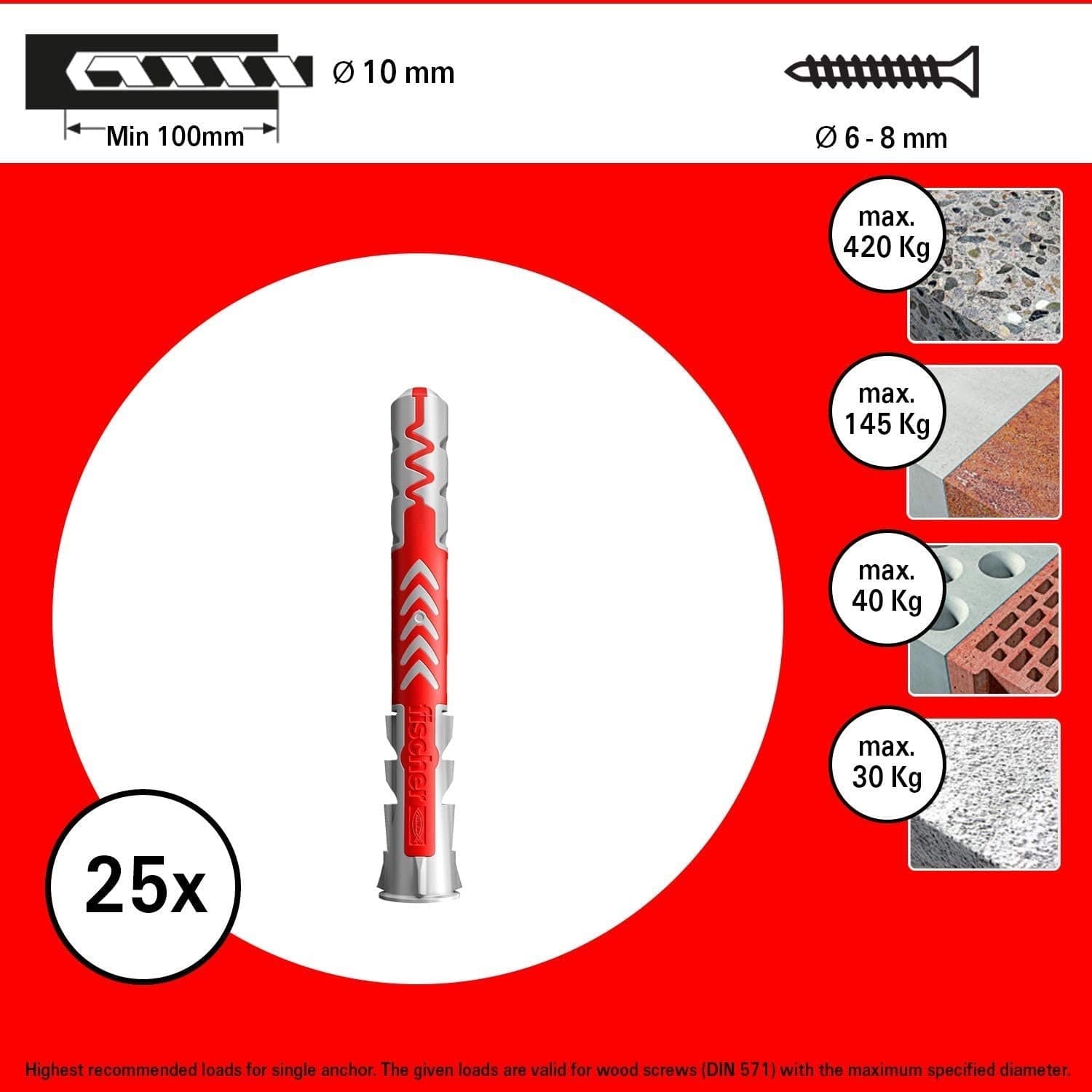 Fischer Duopower tassello prolungato nylon da 10x80mm - 10pz - 5