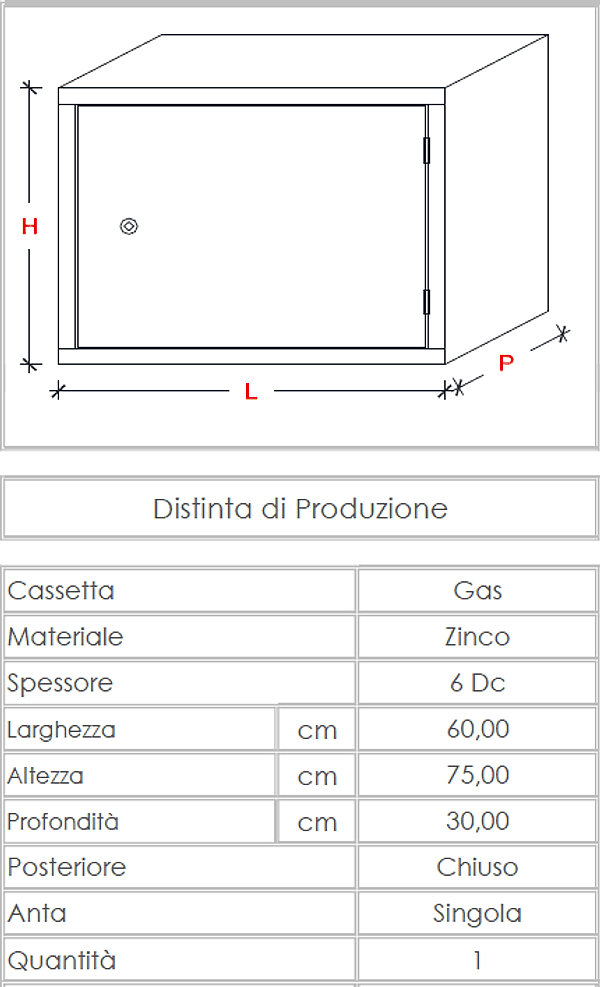 Cassetta gas H 75 x L 60 x P 30cm cassonetto contenitore zincato per contatore - schienale incluso - 4