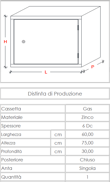 Cassetta gas H 75 x L 60 x P 30cm cassonetto contenitore zincato per contatore - schienale incluso - 4
