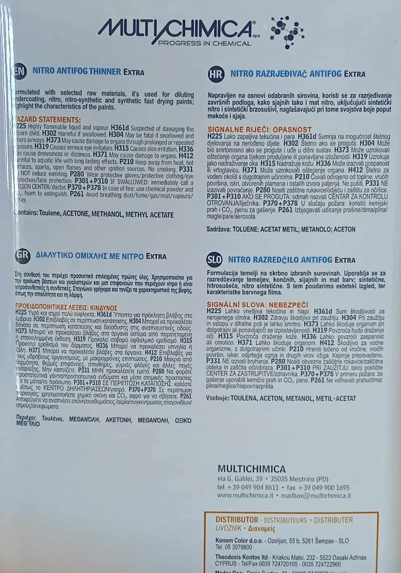 Multichimica 5lt diluente nitro antinebbia extra per diluizione vernici - pulizia - sgrassatura - 4