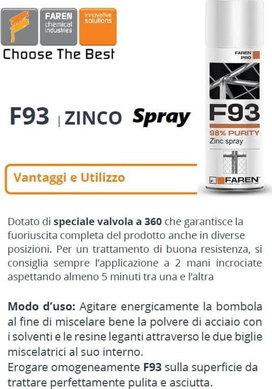Faren F93 400ml zinco spray protezione alla corrisione e alle ossidazioni purezza 98% - 3