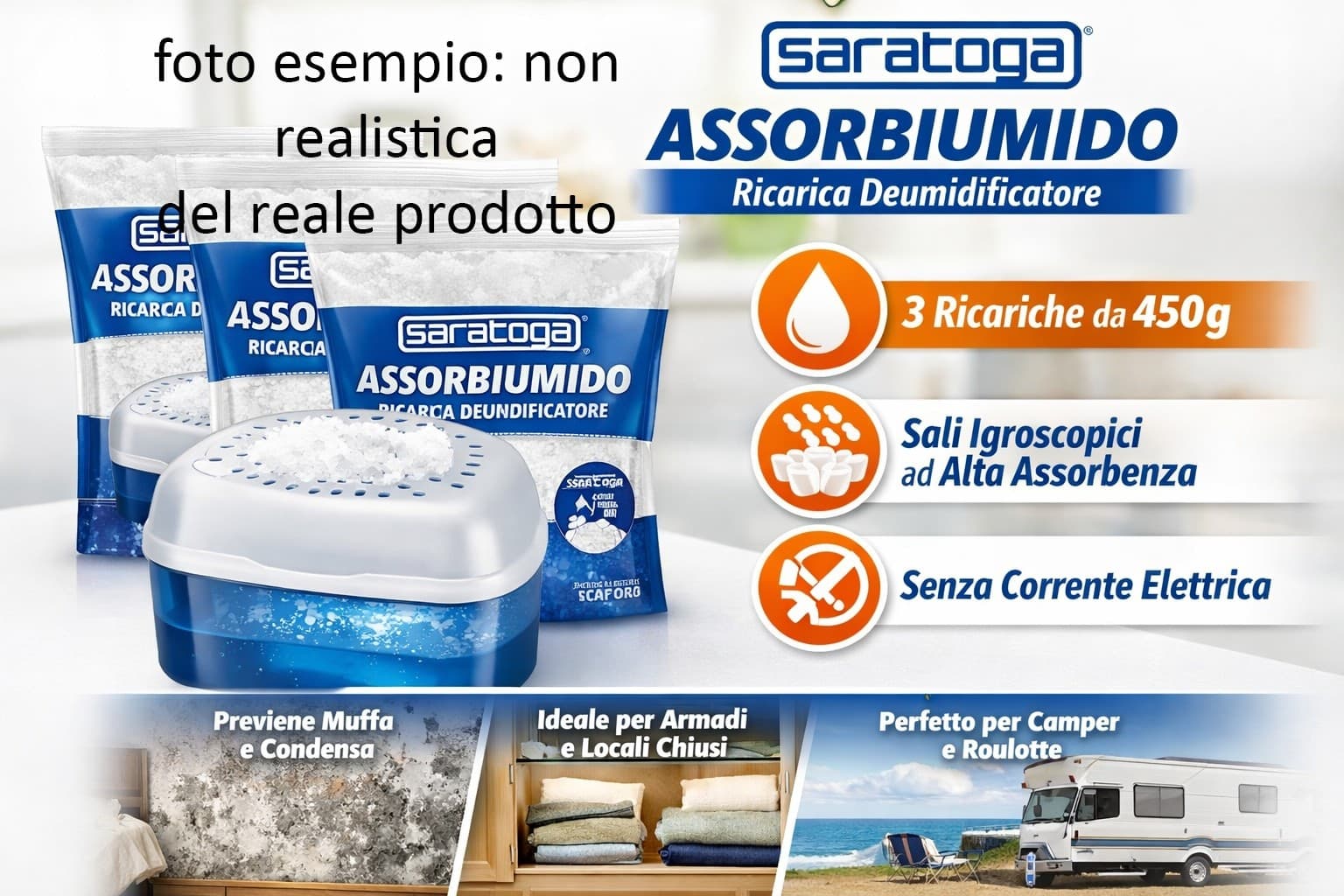 Saratoga Ricarica deumidificatore 3x450g – Assorbiumido efficace contro umidità e muffa - 2