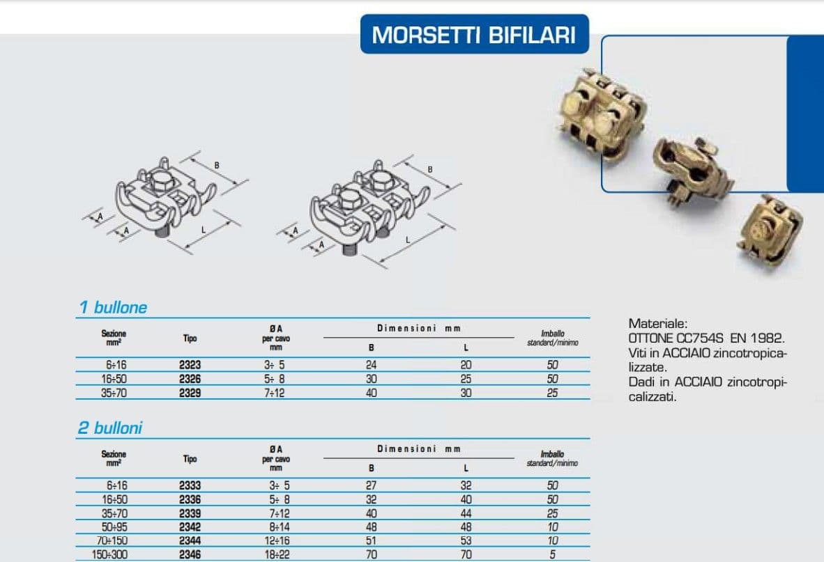 CEM2339 - morsetto bifilare a pettine a 2 bulloni sezione 35-70mm - 7