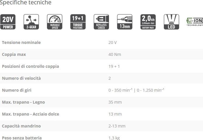 FF Group CDD/40 20V PLUS trapano avvitatore con 2 batterie uso semi professionale - 7